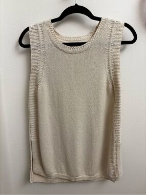 J .Jill Women’s Sleeveless Knit Sweater Tank in Cream Medium 100% Cotton